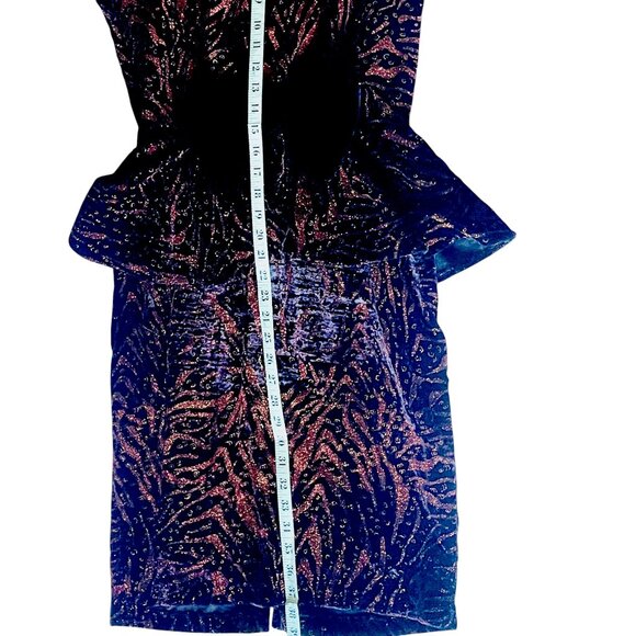 Velvet + Copper Vintage Sparkle Sheath dress w/peplum V neck + Bow Y2K Mobwife - Picture 7 of 10